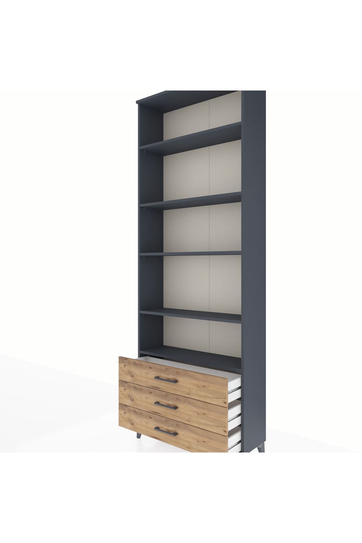 Arges Dolap 5 Raflı 3 Çekmeceli 88x30x243 Antrasit-Çam