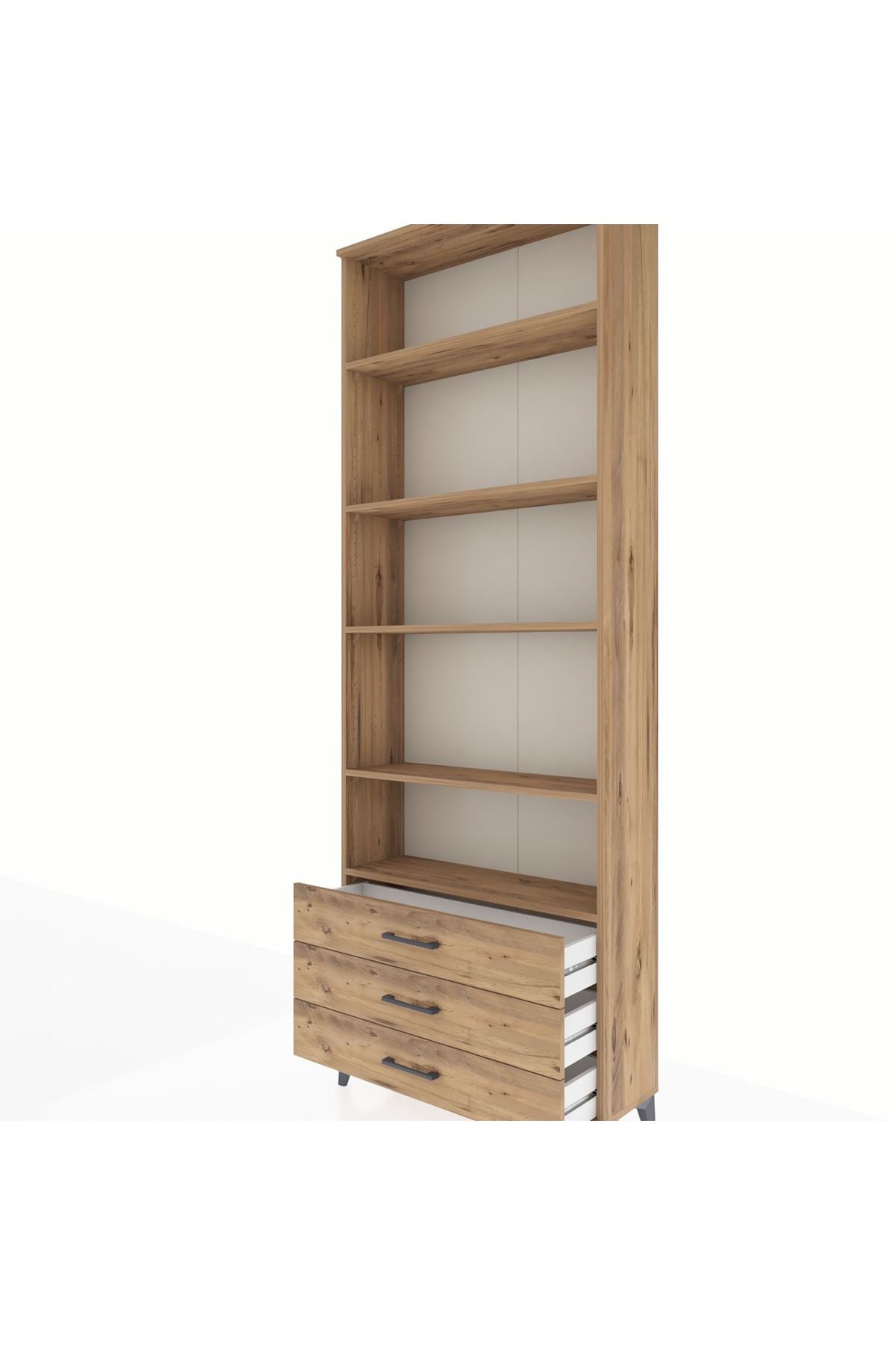 Arges Dolap 5 Raflı 3 Çekmeceli 88x30x243 Çam-Çam