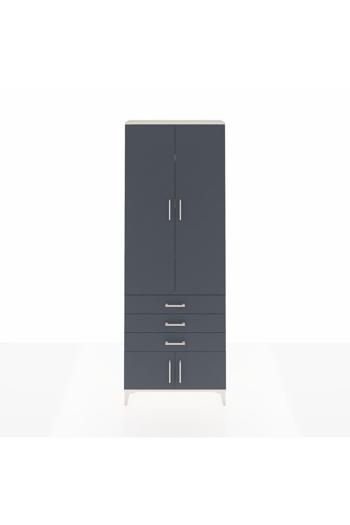 Arges Dolap 4 Raflı 3 Çekmeceli 4 Kapaklı 88x30x243 Aytaşı-Antrasit