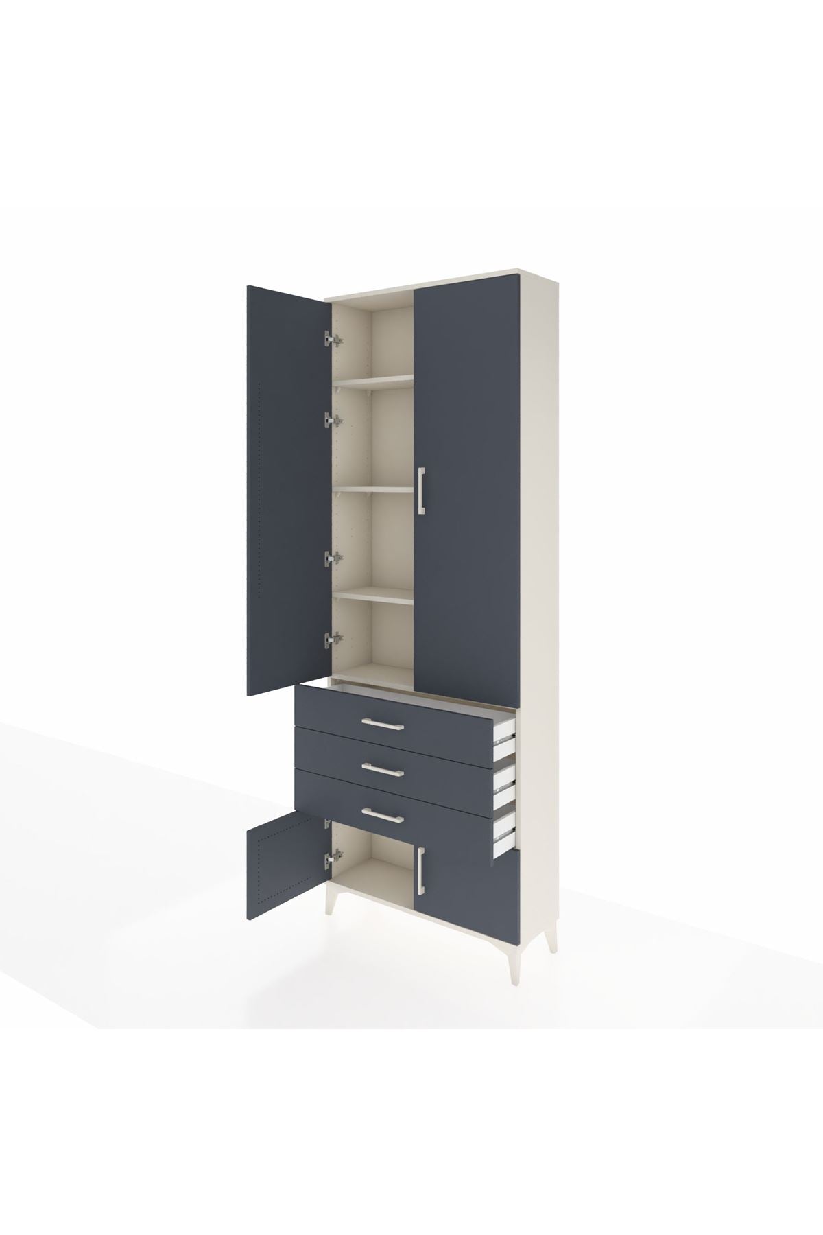 Arges Dolap 4 Raflı 3 Çekmeceli 4 Kapaklı 88x30x243 Aytaşı-Antrasit