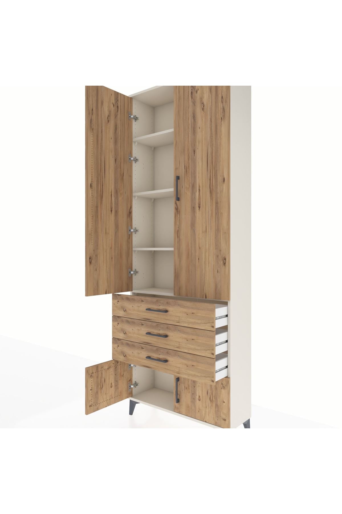 Arges Dolap 4 Raflı 3 Çekmeceli 4 Kapaklı 88x30x243 Aytaşı-Çam