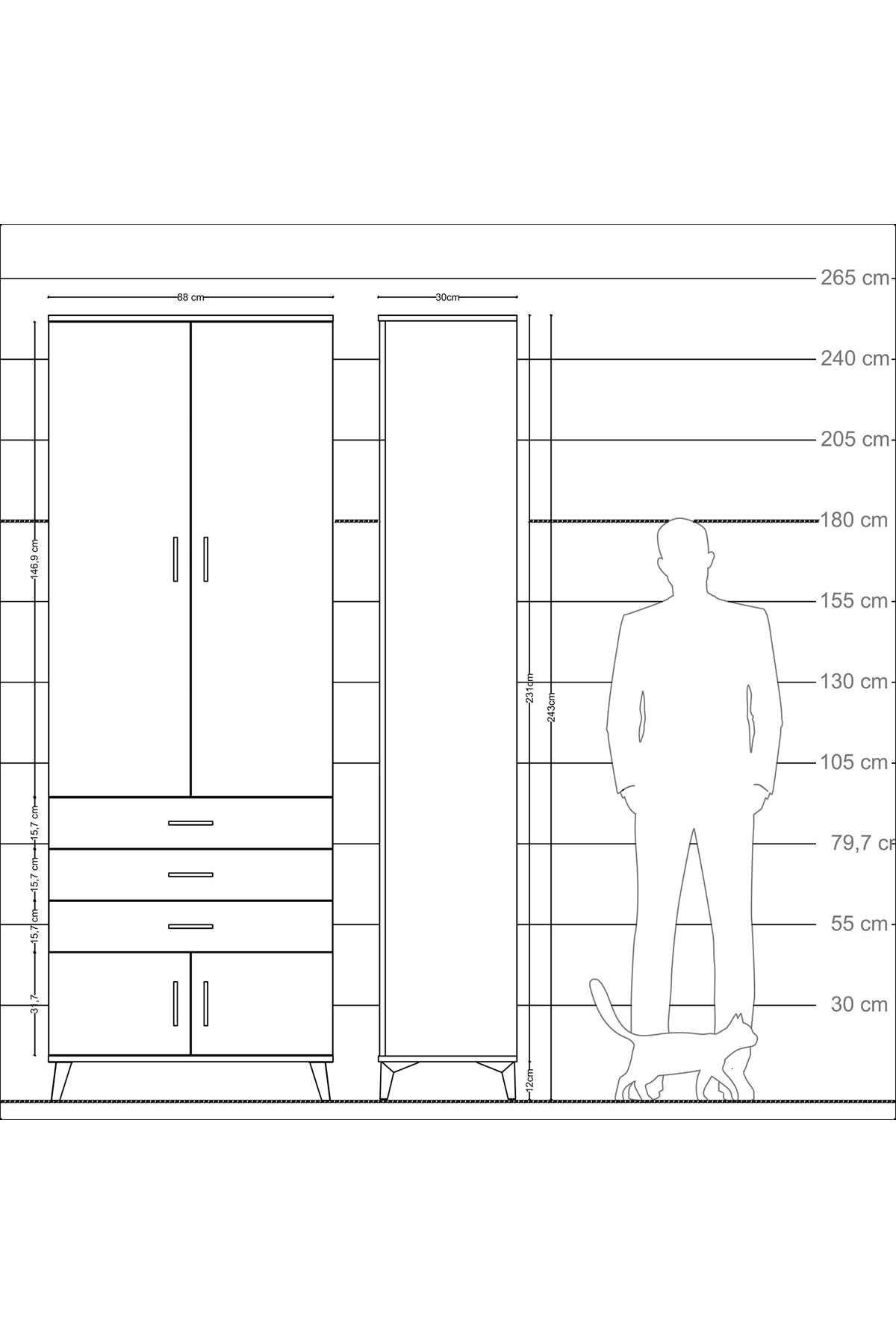 Arges Dolap 4 Raflı 3 Çekmeceli 4 Kapaklı 88x30x243 Aytaşı-Çam