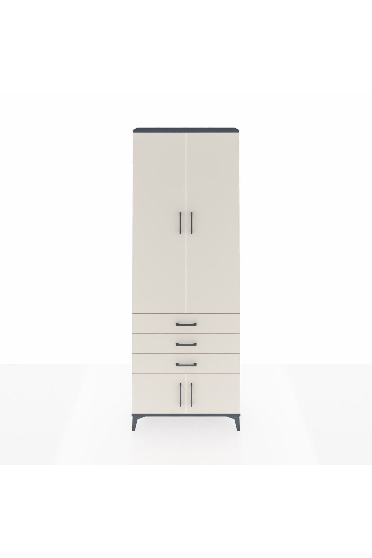 Arges Dolap 4 Raflı 3 Çekmeceli 4 Kapaklı 88x30x243 Antrasit-Aytaşı