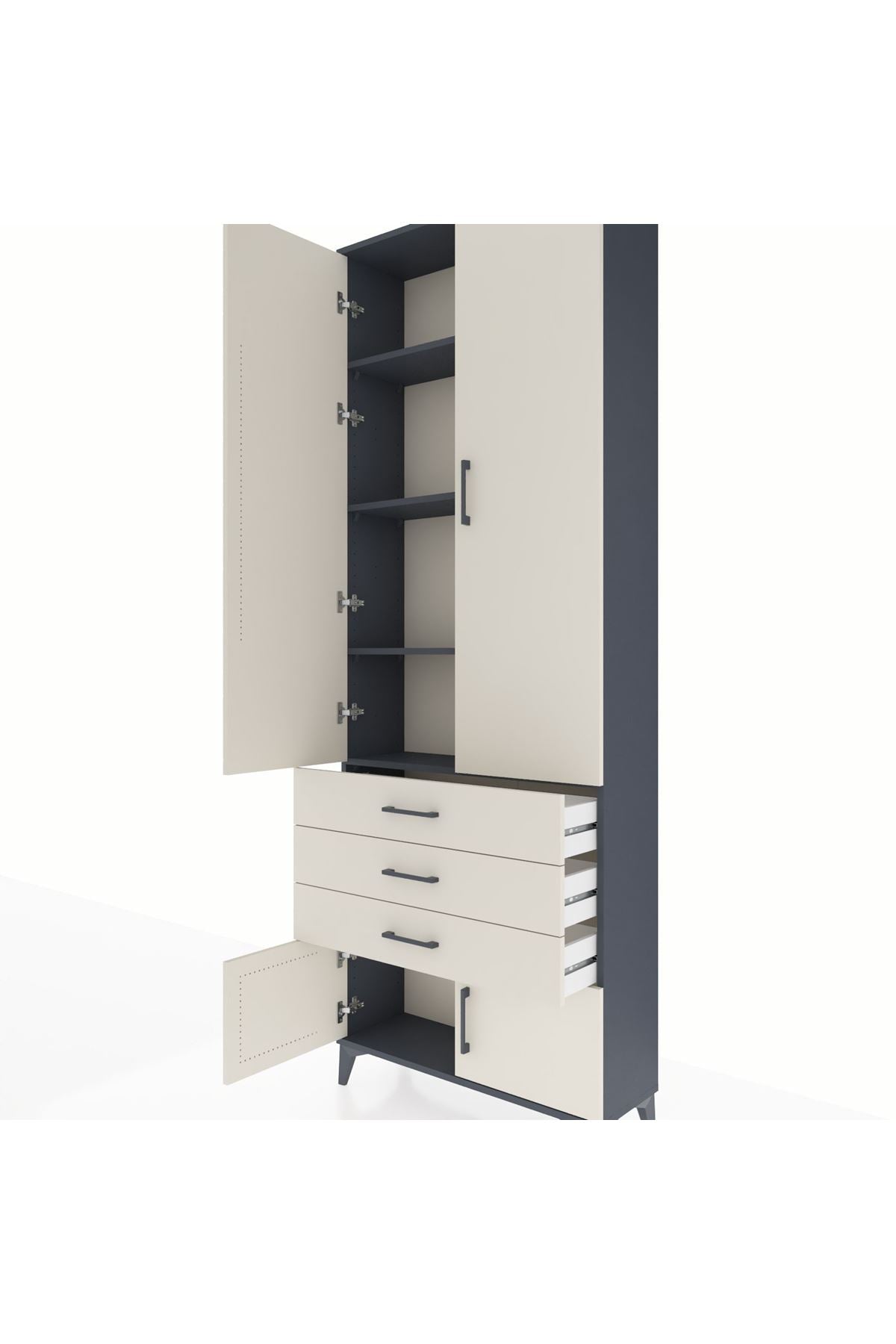 Arges Dolap 4 Raflı 3 Çekmeceli 4 Kapaklı 88x30x243 Antrasit-Aytaşı