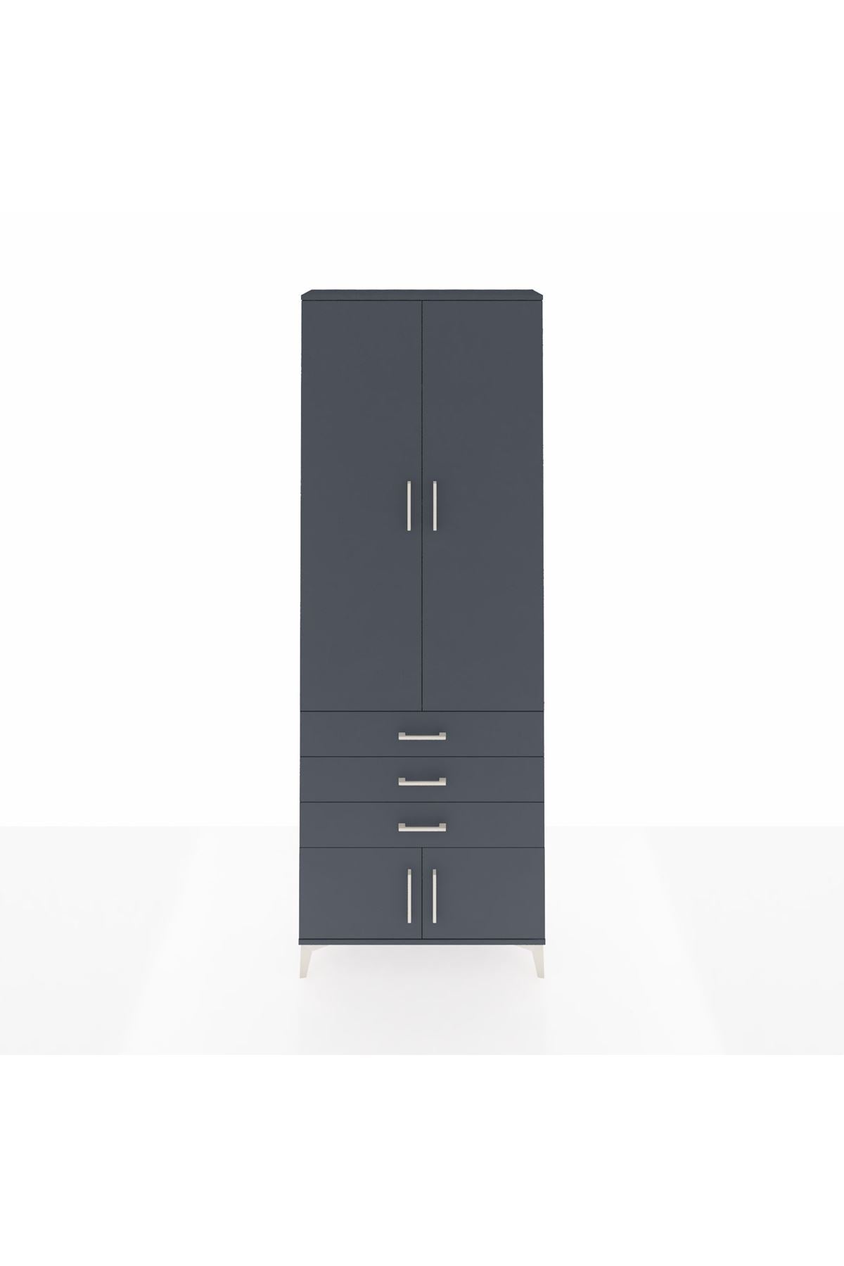 Arges Dolap 4 Raflı 3 Çekmeceli 4 Kapaklı 88x30x243 Antrasit-Antrasit