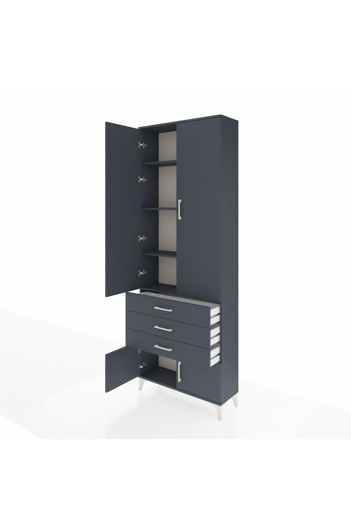 Arges Dolap 4 Raflı 3 Çekmeceli 4 Kapaklı 88x30x243 Antrasit-Antrasit