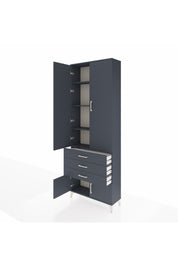 Arges Dolap 4 Raflı 3 Çekmeceli 4 Kapaklı 88x30x243 Antrasit-Antrasit