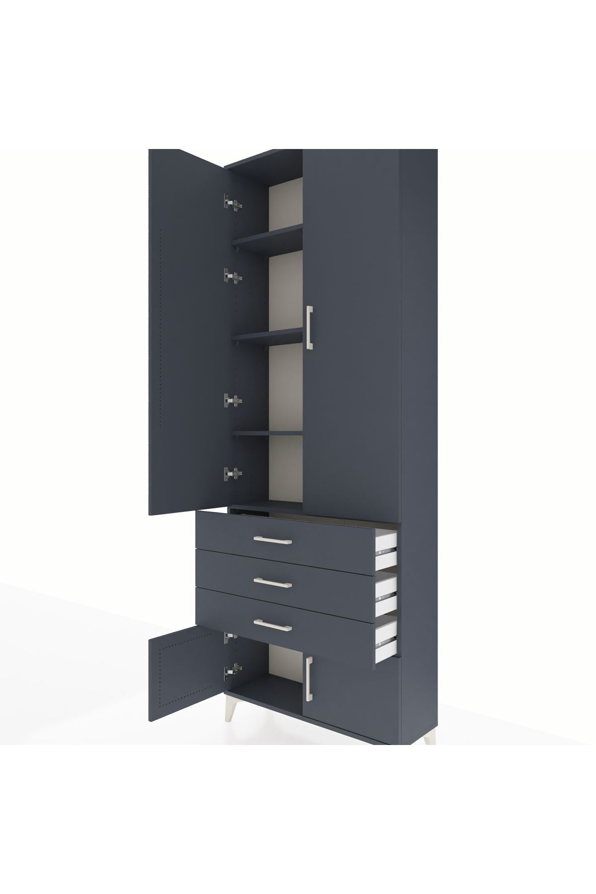 Arges Dolap 4 Raflı 3 Çekmeceli 4 Kapaklı 88x30x243 Antrasit-Antrasit