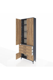 Arges Dolap 4 Raflı 3 Çekmeceli 4 Kapaklı 88x30x243 Antrasit-Çam