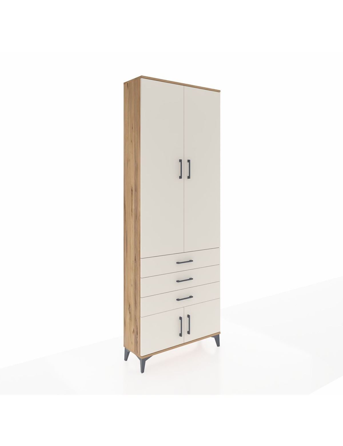 Arges Dolap 4 Raflı 3 Çekmeceli 4 Kapaklı 88x30x243 Çam-Aytaşı