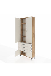 Arges Dolap 4 Raflı 3 Çekmeceli 4 Kapaklı 88x30x243 Çam-Aytaşı