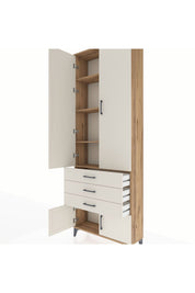 Arges Dolap 4 Raflı 3 Çekmeceli 4 Kapaklı 88x30x243 Çam-Aytaşı