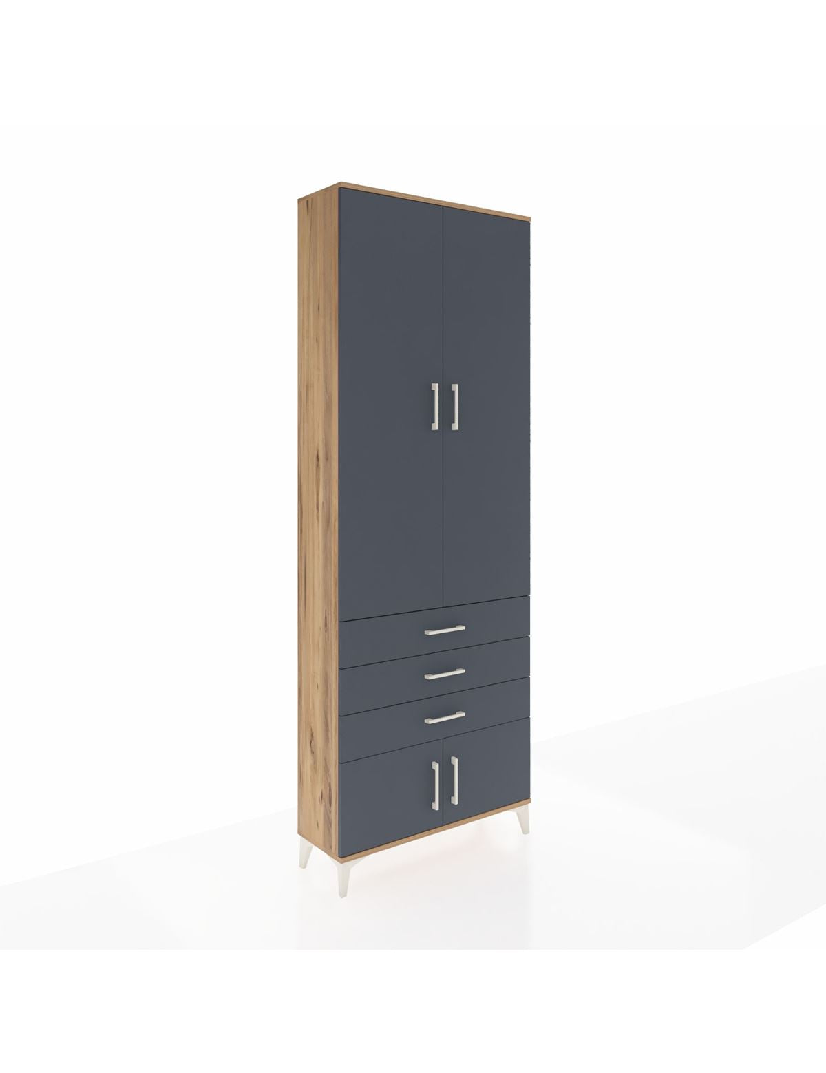 Arges Dolap 4 Raflı 3 Çekmeceli 4 Kapaklı 88x30x243 Çam-Antrasit