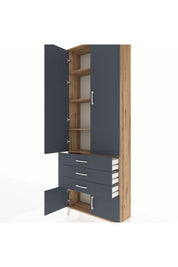 Arges Dolap 4 Raflı 3 Çekmeceli 4 Kapaklı 88x30x243 Çam-Antrasit