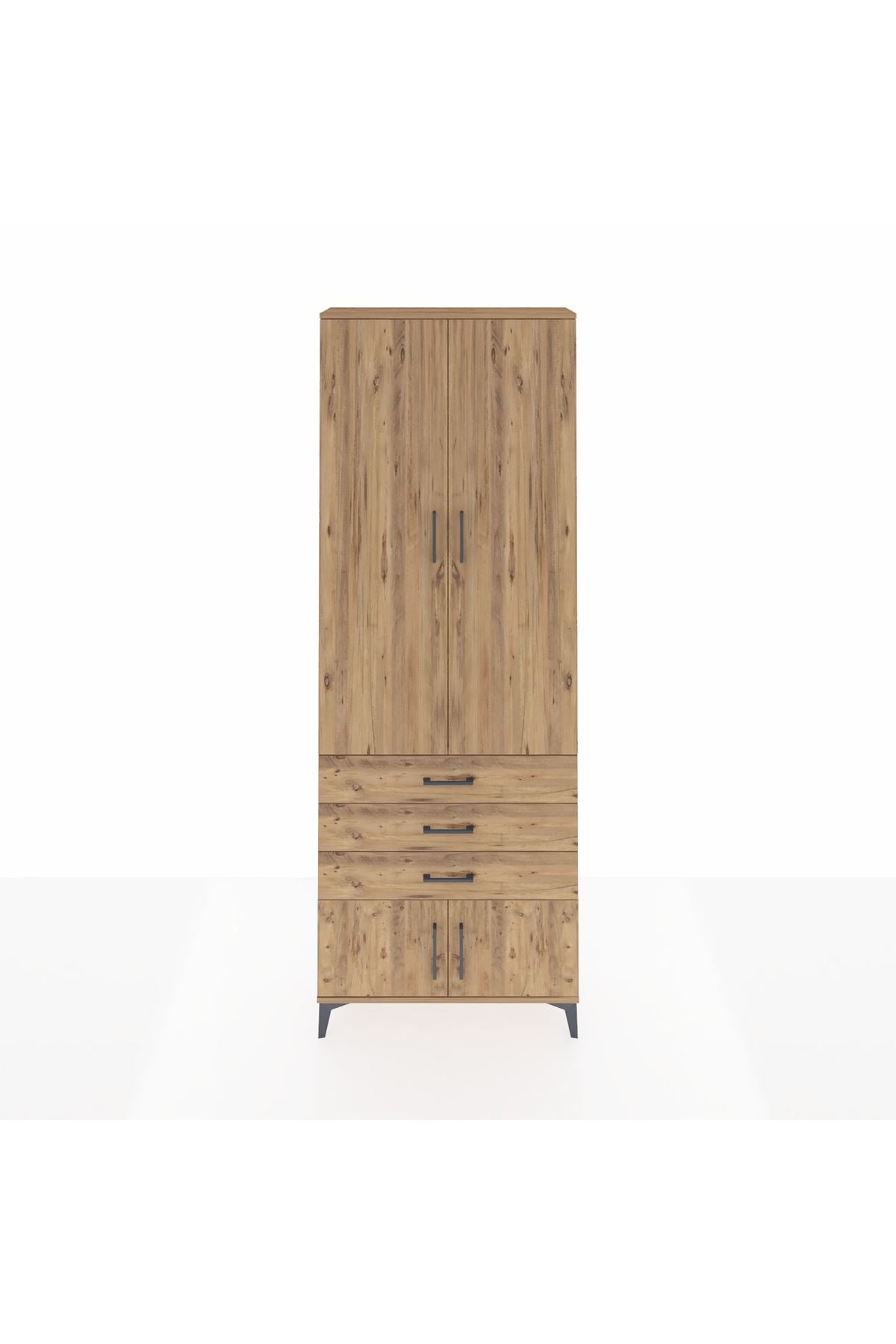 Arges Dolap 4 Raflı 3 Çekmeceli 4 Kapaklı 88x30x243 Çam-Çam