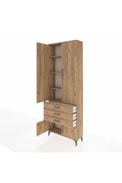 Arges Dolap 4 Raflı 3 Çekmeceli 4 Kapaklı 88x30x243 Çam-Çam