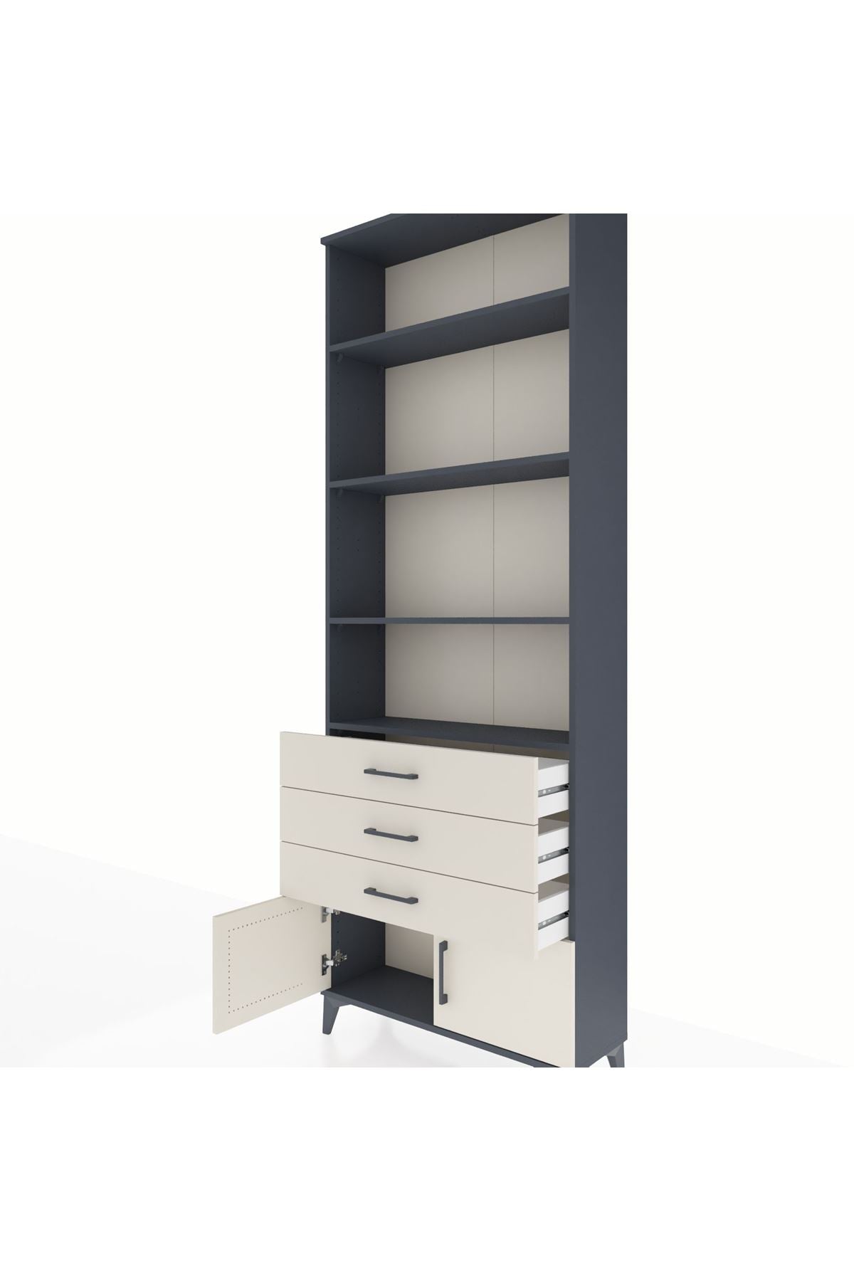 Arges Dolap 4 Raflı 3 Çekmeceli 2 Kapaklı 88x30x243 Antrasit-Aytaşı