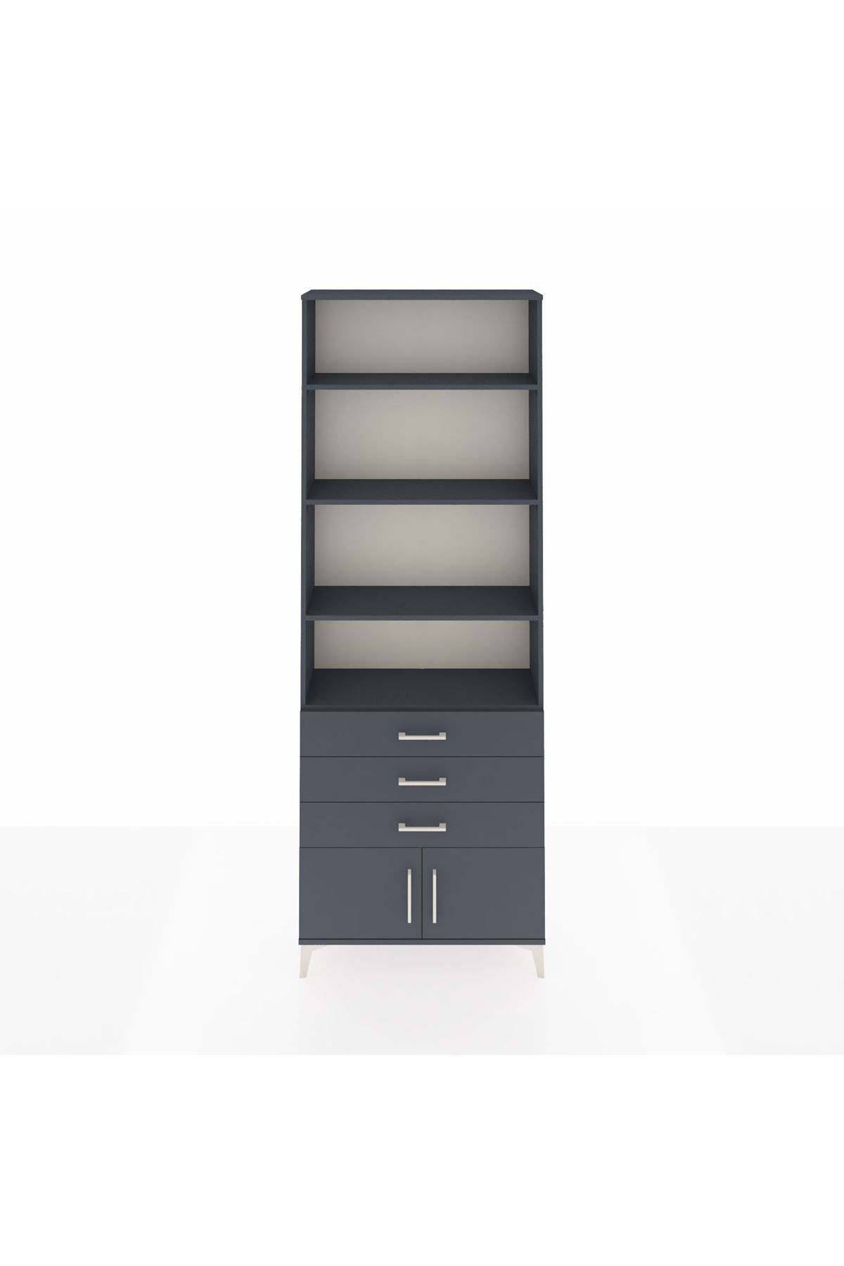 Arges Dolap 4 Raflı 3 Çekmeceli 2 Kapaklı 88x30x243 Antrasit-Antrasit