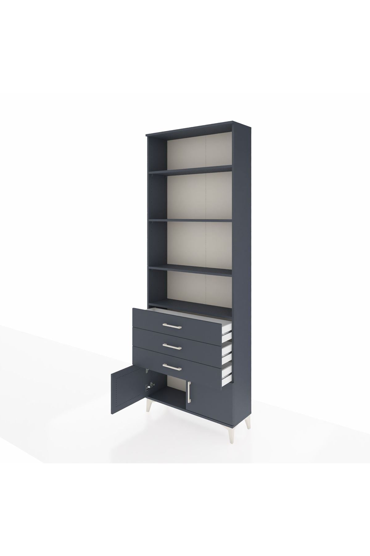 Arges Dolap 4 Raflı 3 Çekmeceli 2 Kapaklı 88x30x243 Antrasit-Antrasit