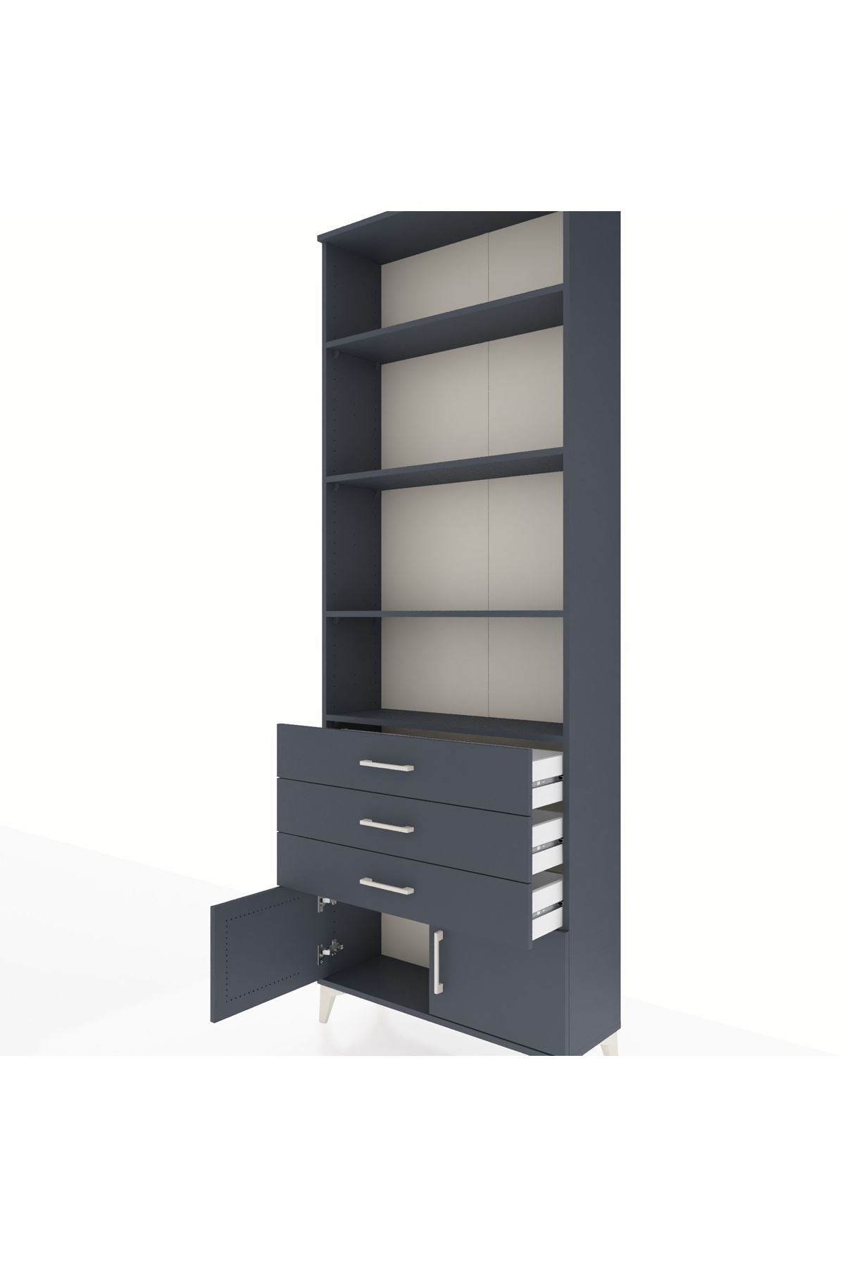 Arges Dolap 4 Raflı 3 Çekmeceli 2 Kapaklı 88x30x243 Antrasit-Antrasit