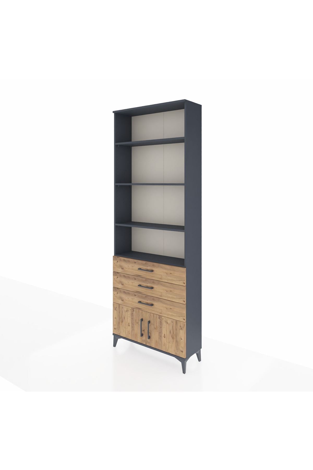 Arges Dolap 4 Raflı 3 Çekmeceli 2 Kapaklı 88x30x243 Antrasit-Çam