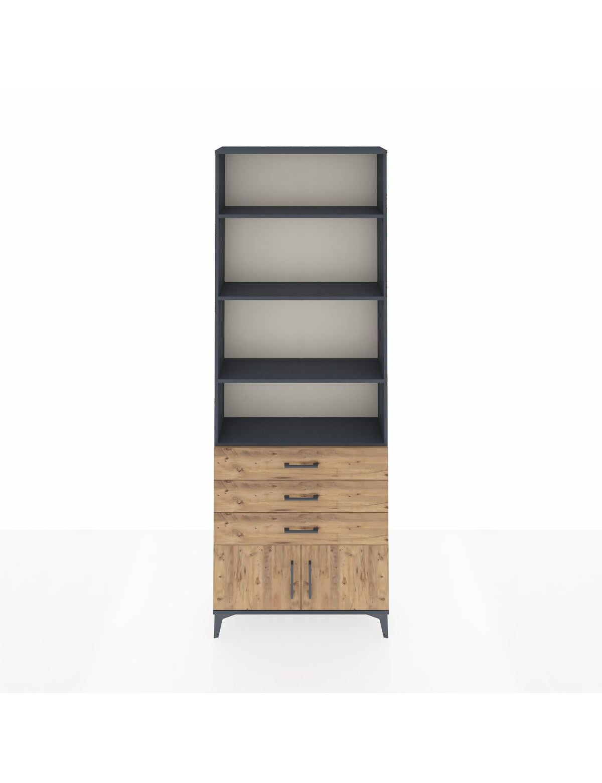 Arges Dolap 4 Raflı 3 Çekmeceli 2 Kapaklı 88x30x243 Antrasit-Çam