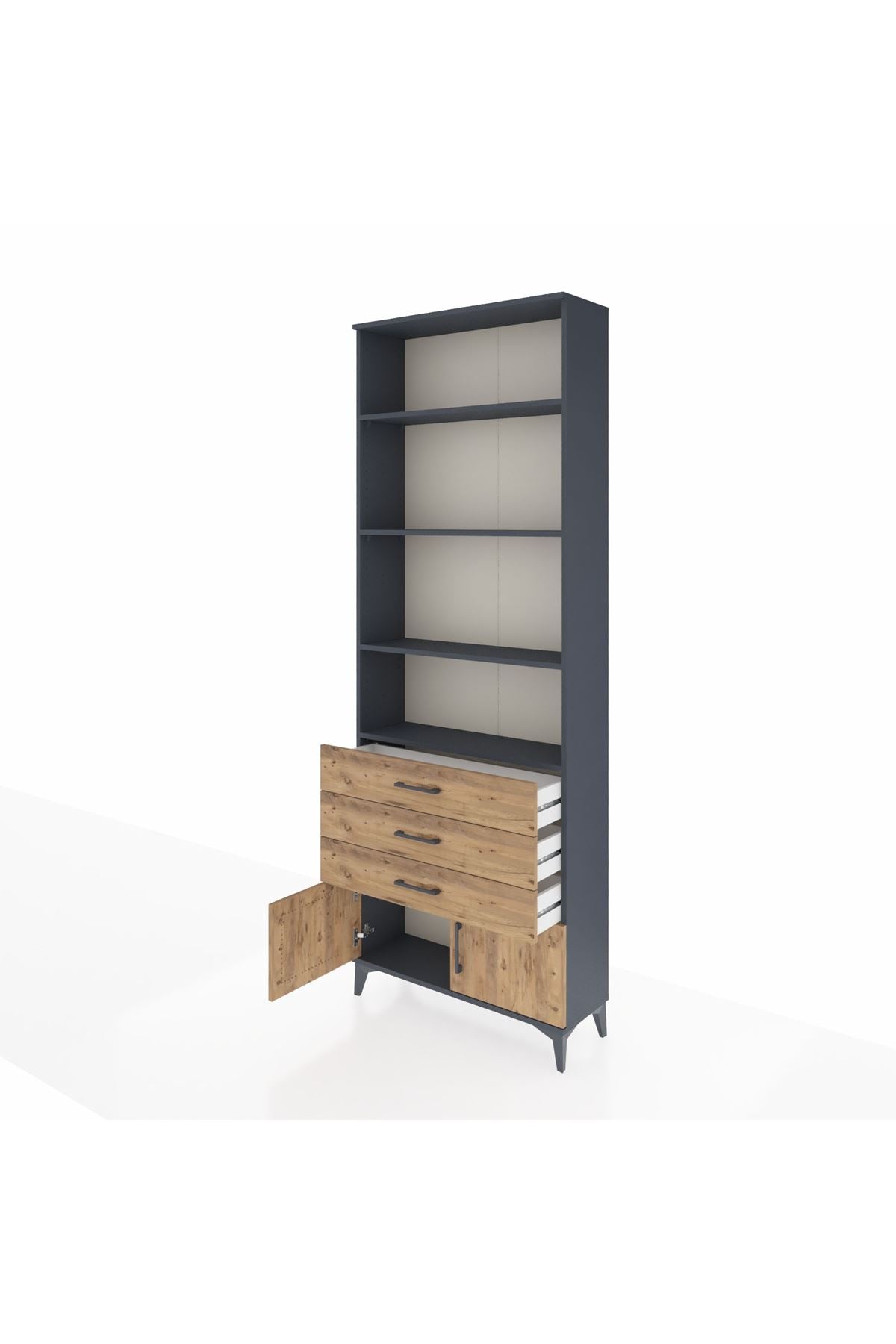 Arges Dolap 4 Raflı 3 Çekmeceli 2 Kapaklı 88x30x243 Antrasit-Çam