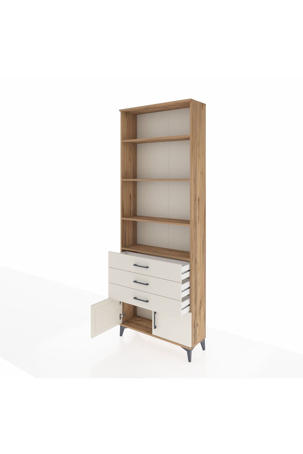 Arges Dolap 4 Raflı 3 Çekmeceli 2 Kapaklı 88x30x243 Çam-Aytaşı