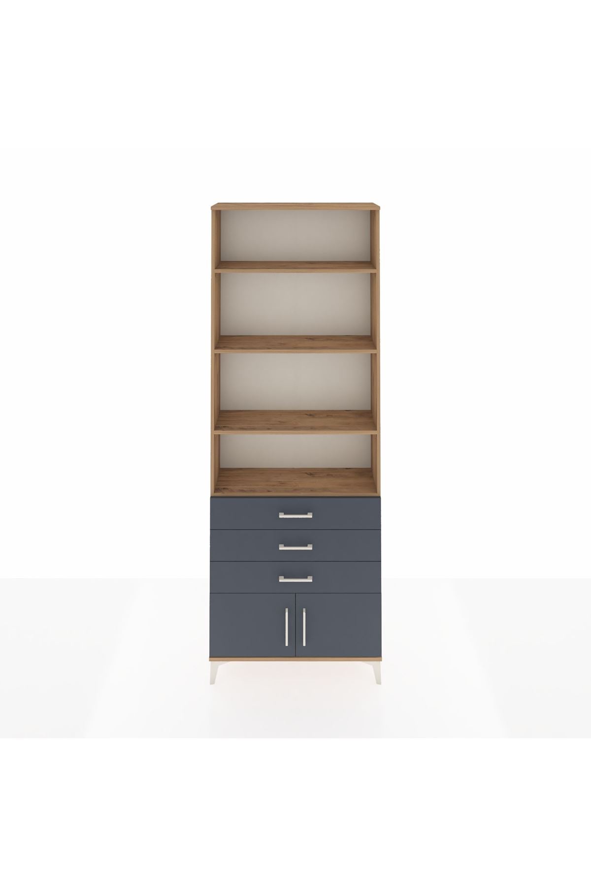 Arges Dolap 4 Raflı 3 Çekmeceli 2 Kapaklı 88x30x243 Çam-Antrasit