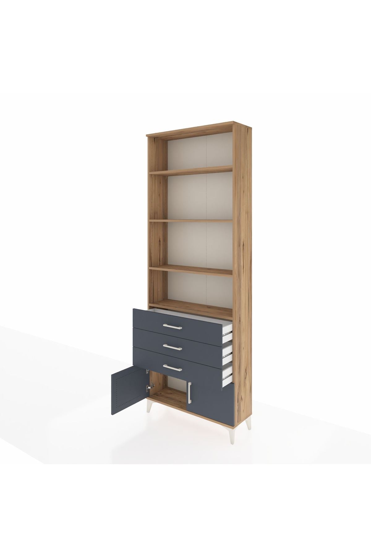 Arges Dolap 4 Raflı 3 Çekmeceli 2 Kapaklı 88x30x243 Çam-Antrasit