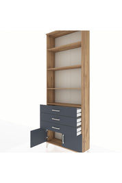 Arges Dolap 4 Raflı 3 Çekmeceli 2 Kapaklı 88x30x243 Çam-Antrasit