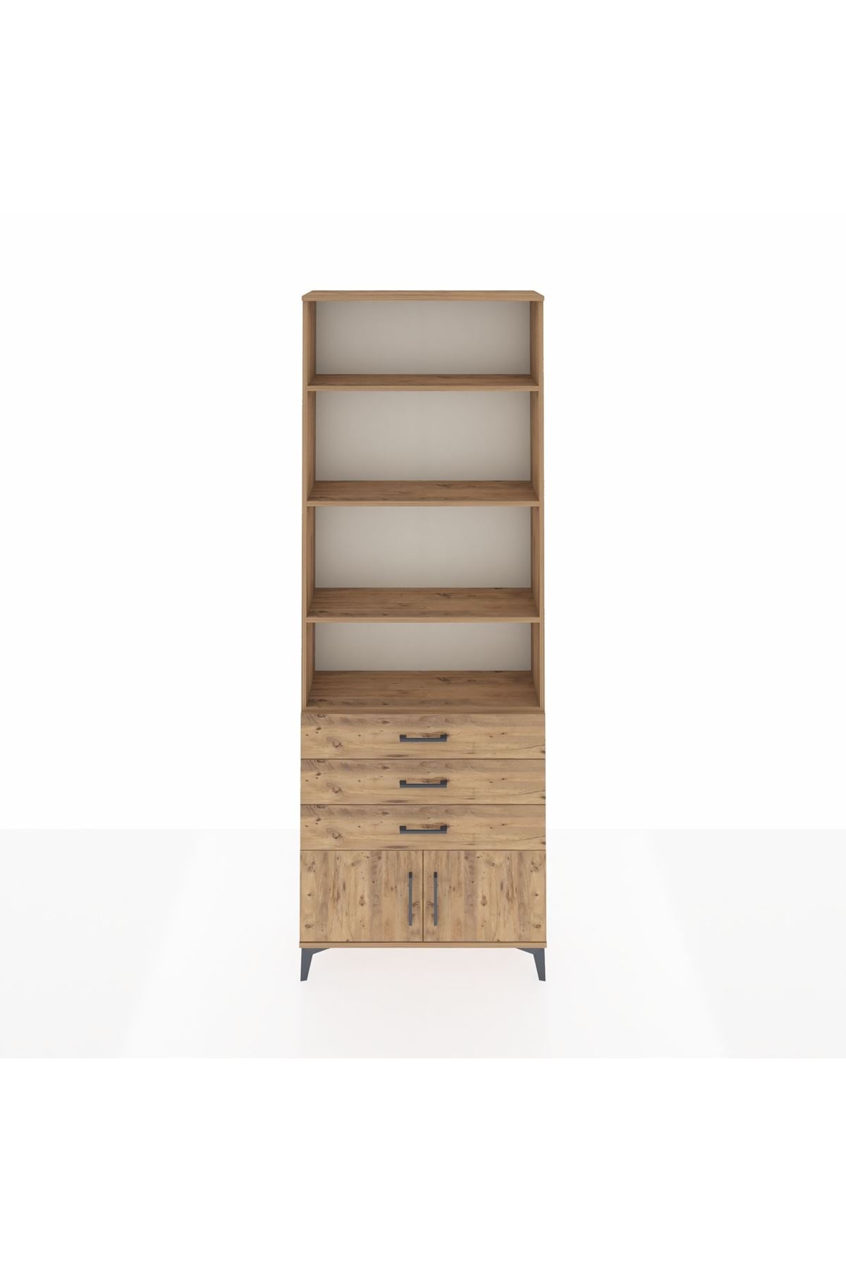 Arges Dolap 4 Raflı 3 Çekmeceli 2 Kapaklı 88x30x243 Çam-Çam