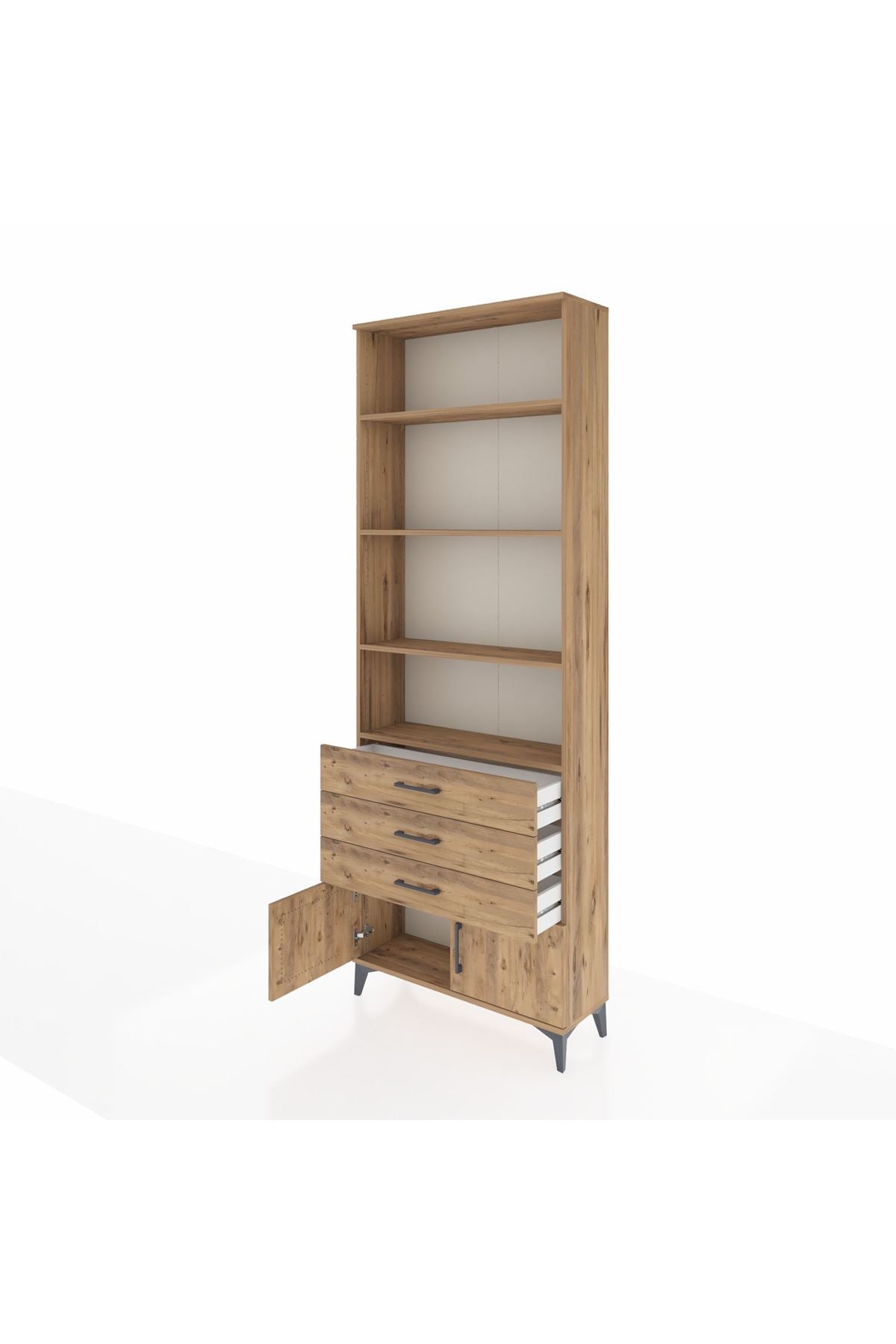 Arges Dolap 4 Raflı 3 Çekmeceli 2 Kapaklı 88x30x243 Çam-Çam