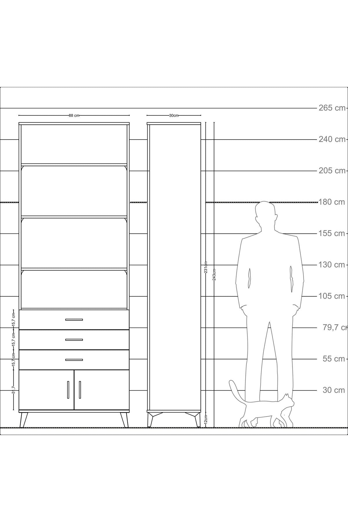 Arges Dolap 4 Raflı 3 Çekmeceli 2 Kapaklı 88x30x243 - S33M266V9A