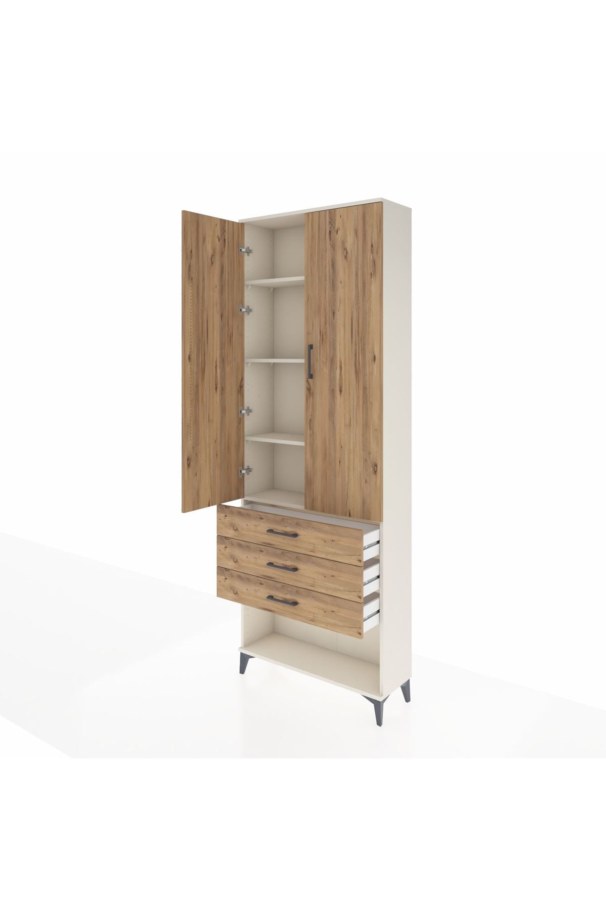 Arges Dolap 4 Raflı 3 Çekmeceli 2 Kapaklı 88x30x243 Aytaşı-Çam