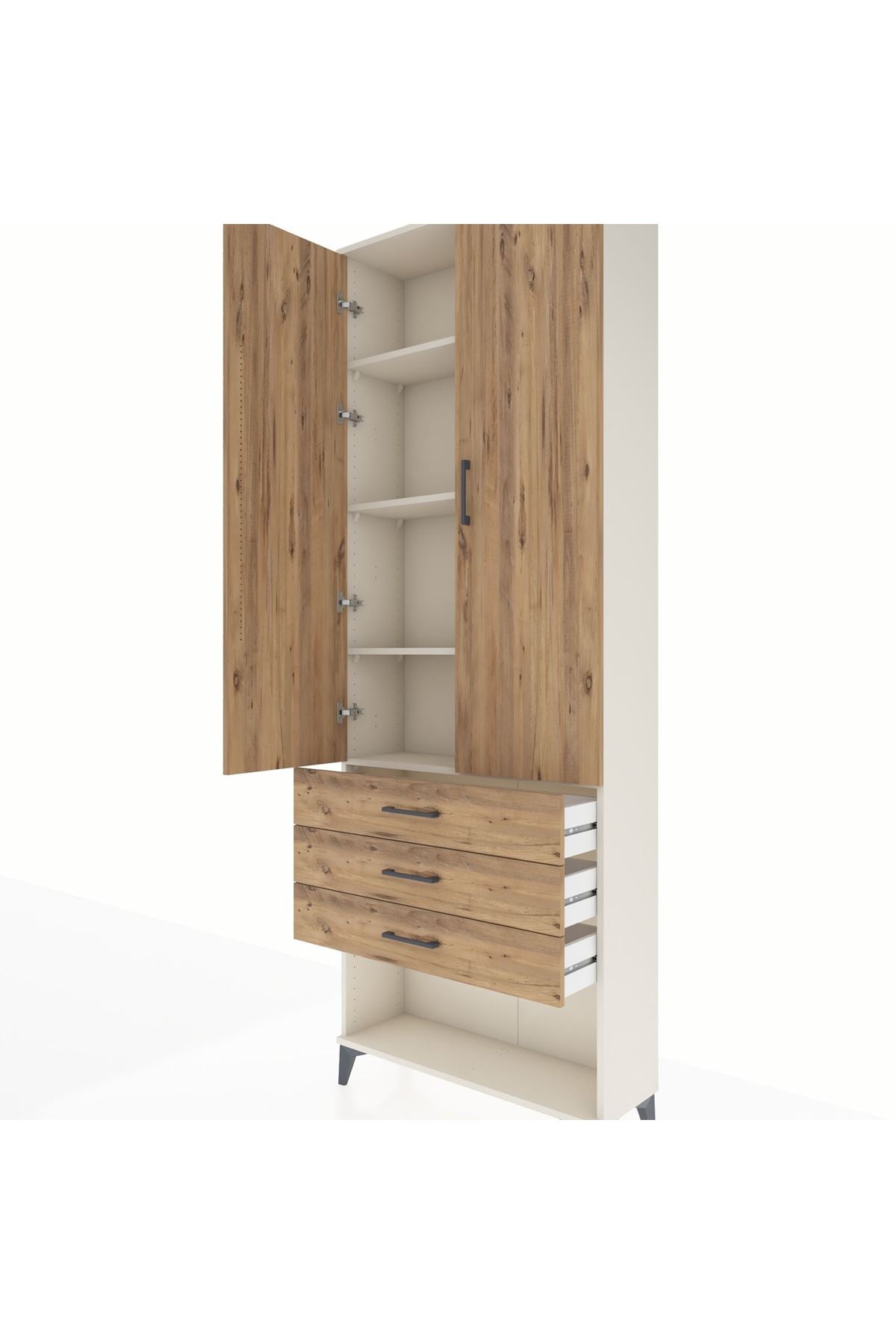 Arges Dolap 4 Raflı 3 Çekmeceli 2 Kapaklı 88x30x243 Aytaşı-Çam