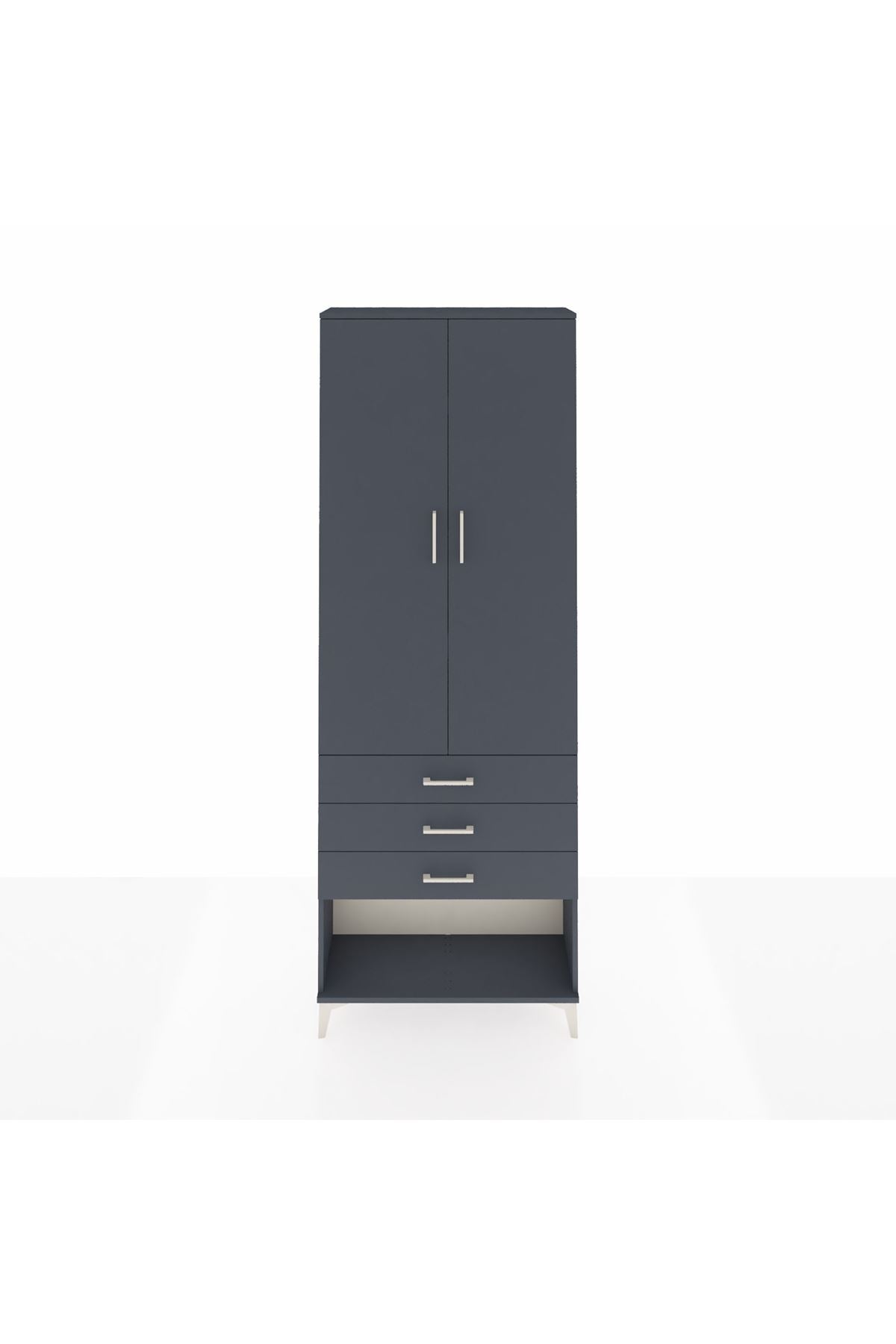 Arges Dolap 4 Raflı 3 Çekmeceli 2 Kapaklı 88x30x243 Antrasit-Antrasit