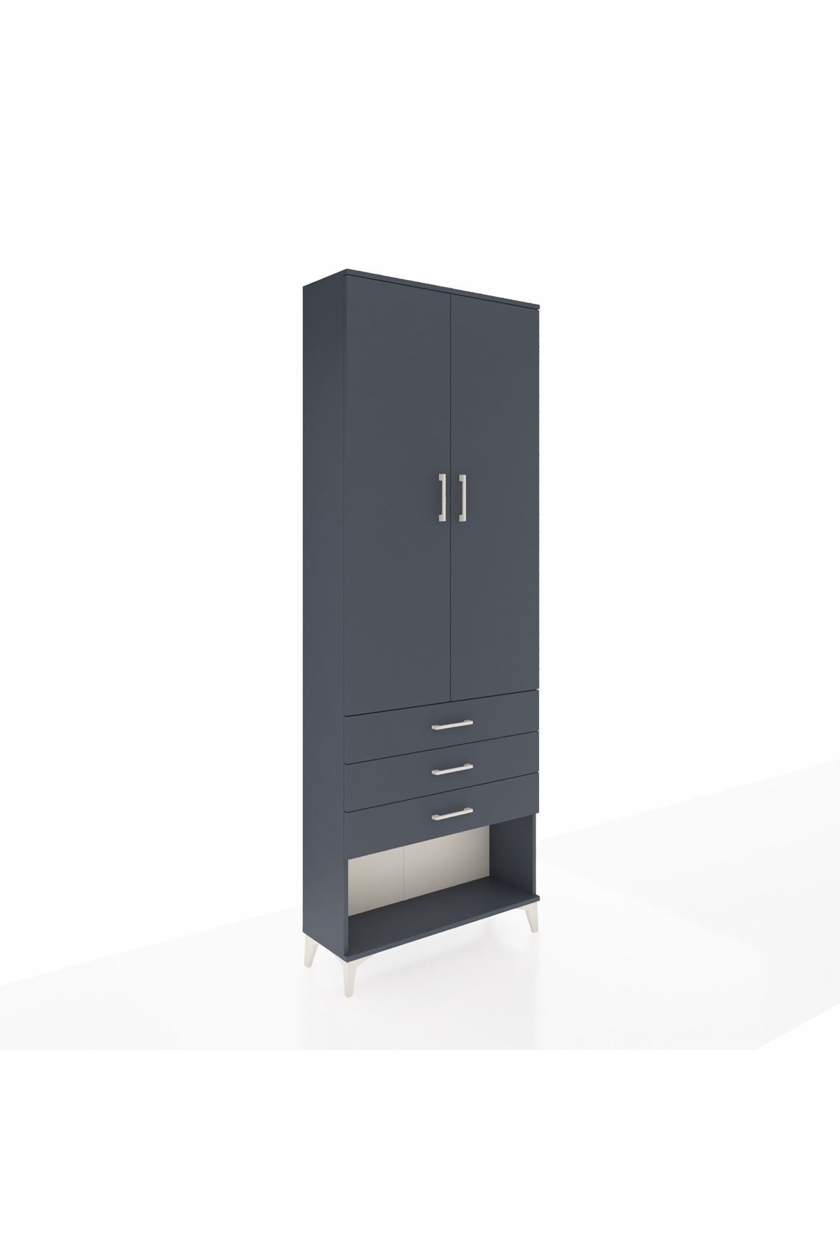 Arges Dolap 4 Raflı 3 Çekmeceli 2 Kapaklı 88x30x243 Antrasit-Antrasit