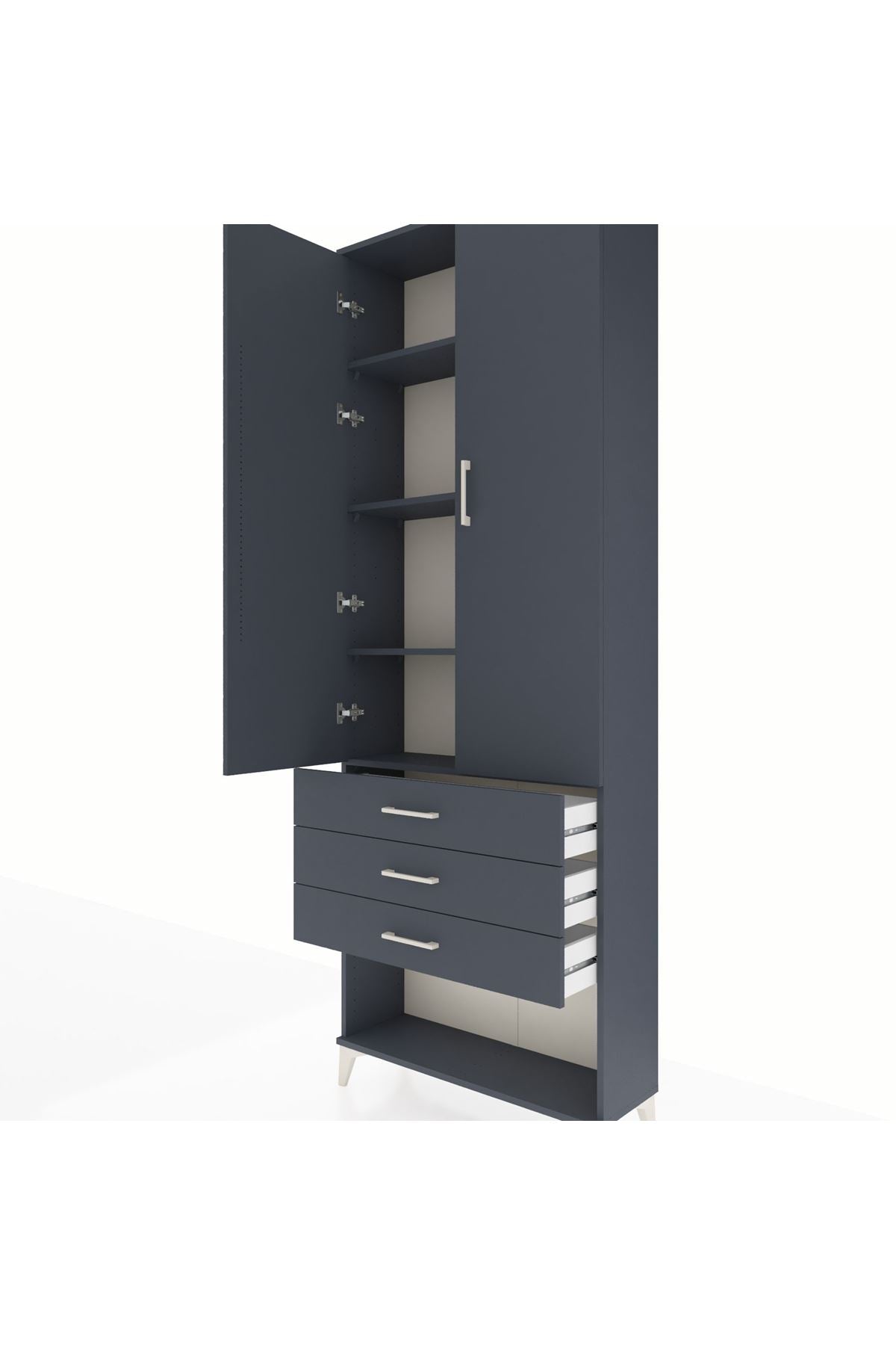 Arges Dolap 4 Raflı 3 Çekmeceli 2 Kapaklı 88x30x243 Antrasit-Antrasit