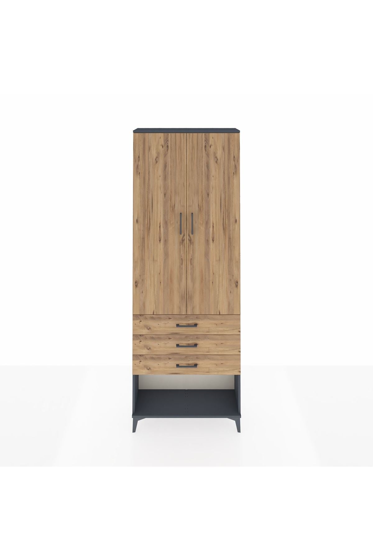 Arges Dolap 4 Raflı 3 Çekmeceli 2 Kapaklı 88x30x243 Antrasit-Çam