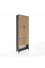 Arges Dolap 4 Raflı 3 Çekmeceli 2 Kapaklı 88x30x243 Antrasit-Çam