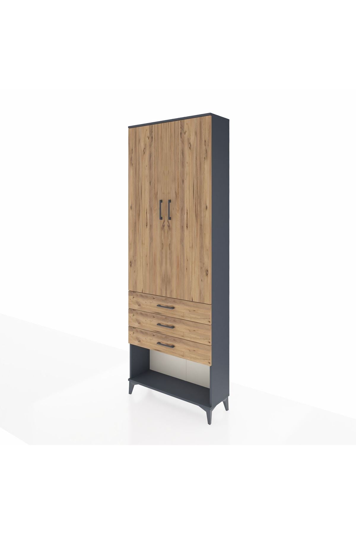 Arges Dolap 4 Raflı 3 Çekmeceli 2 Kapaklı 88x30x243 Antrasit-Çam