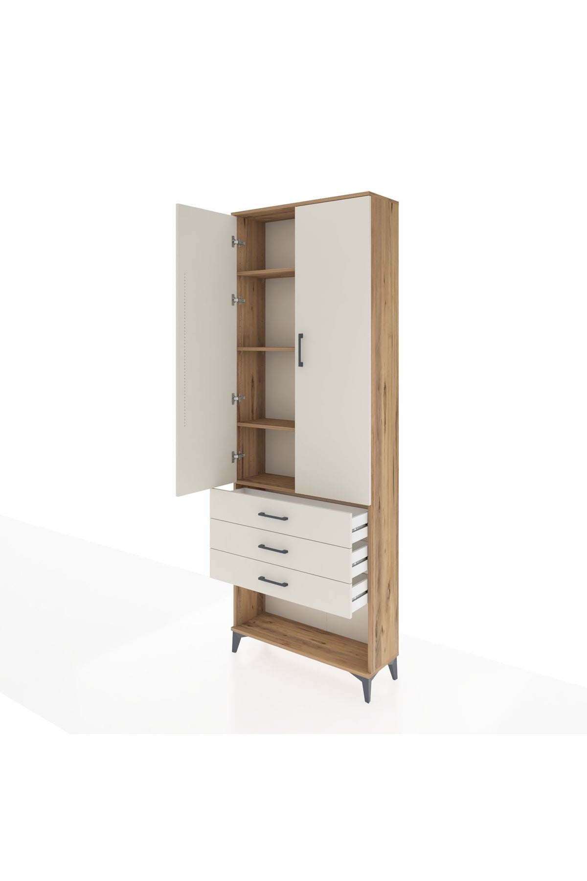 Arges Dolap 4 Raflı 3 Çekmeceli 2 Kapaklı 88x30x243 Çam-Aytaşı