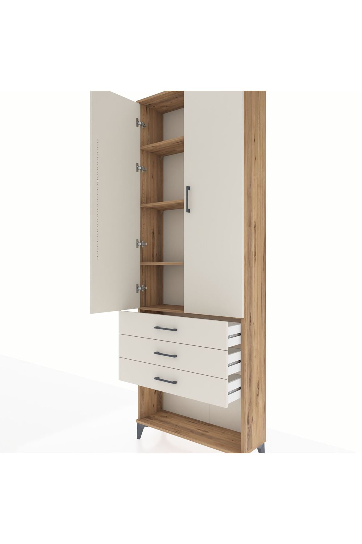 Arges Dolap 4 Raflı 3 Çekmeceli 2 Kapaklı 88x30x243 Çam-Aytaşı