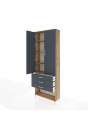 Arges Dolap 4 Raflı 3 Çekmeceli 2 Kapaklı 88x30x243 Çam-Antrasit