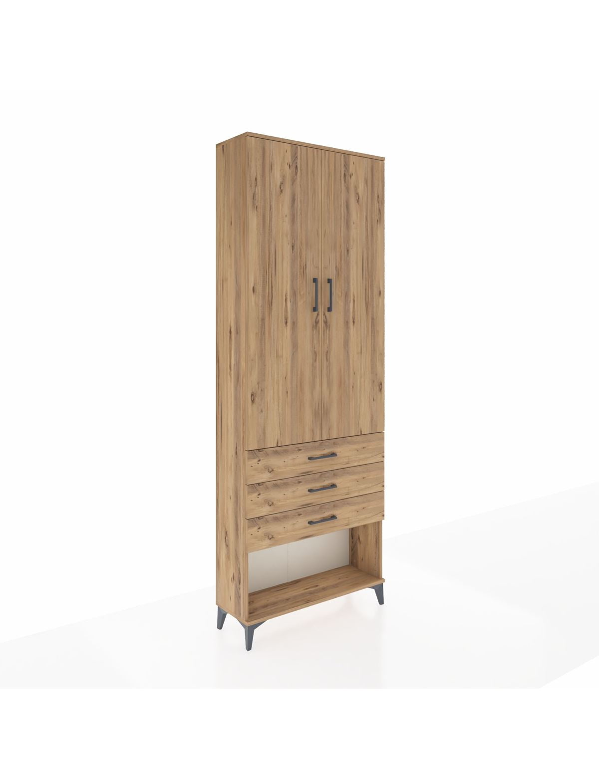 Arges Dolap 4 Raflı 3 Çekmeceli 2 Kapaklı 88x30x243 Çam-Çam