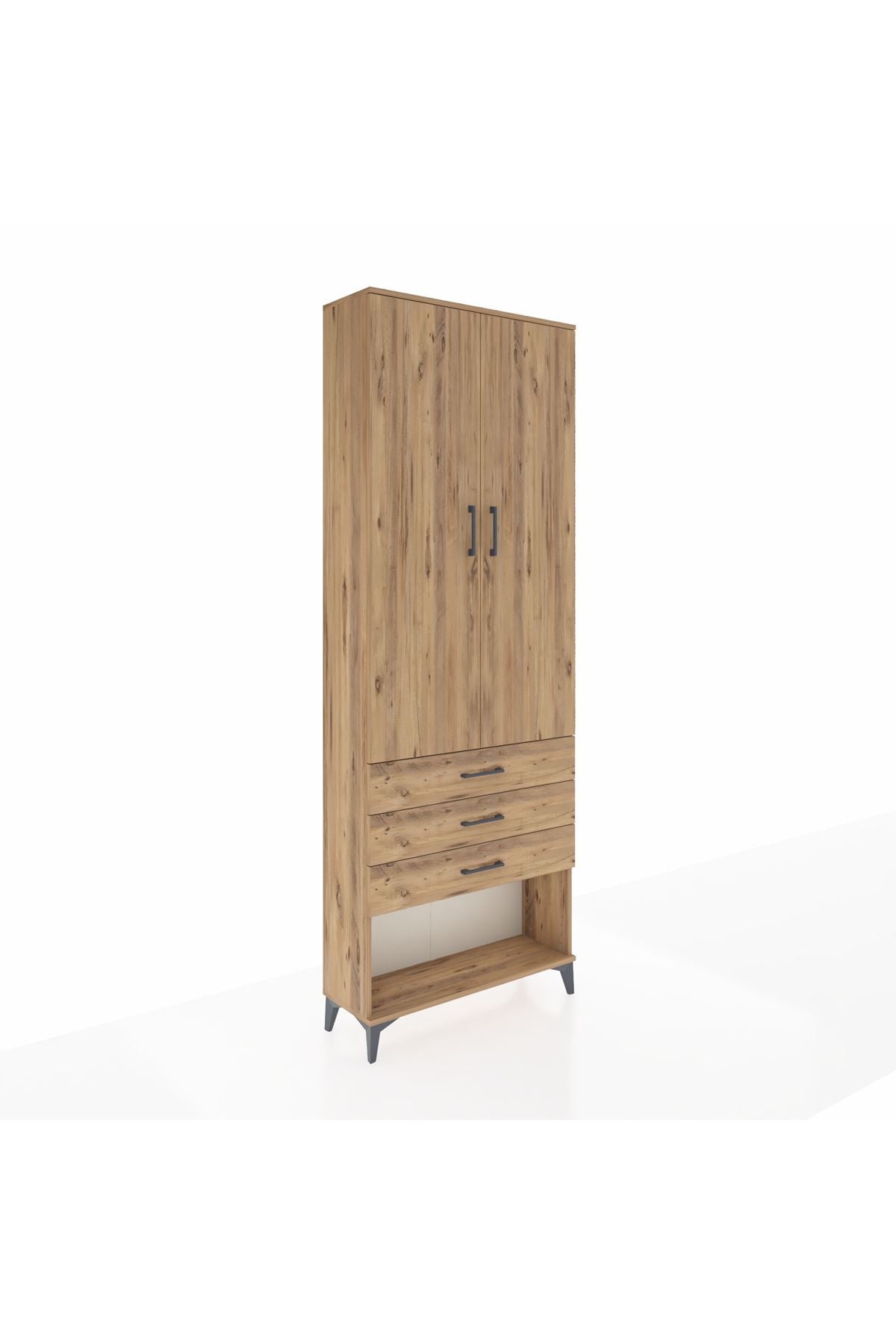 Arges Dolap 4 Raflı 3 Çekmeceli 2 Kapaklı 88x30x243 Çam-Çam