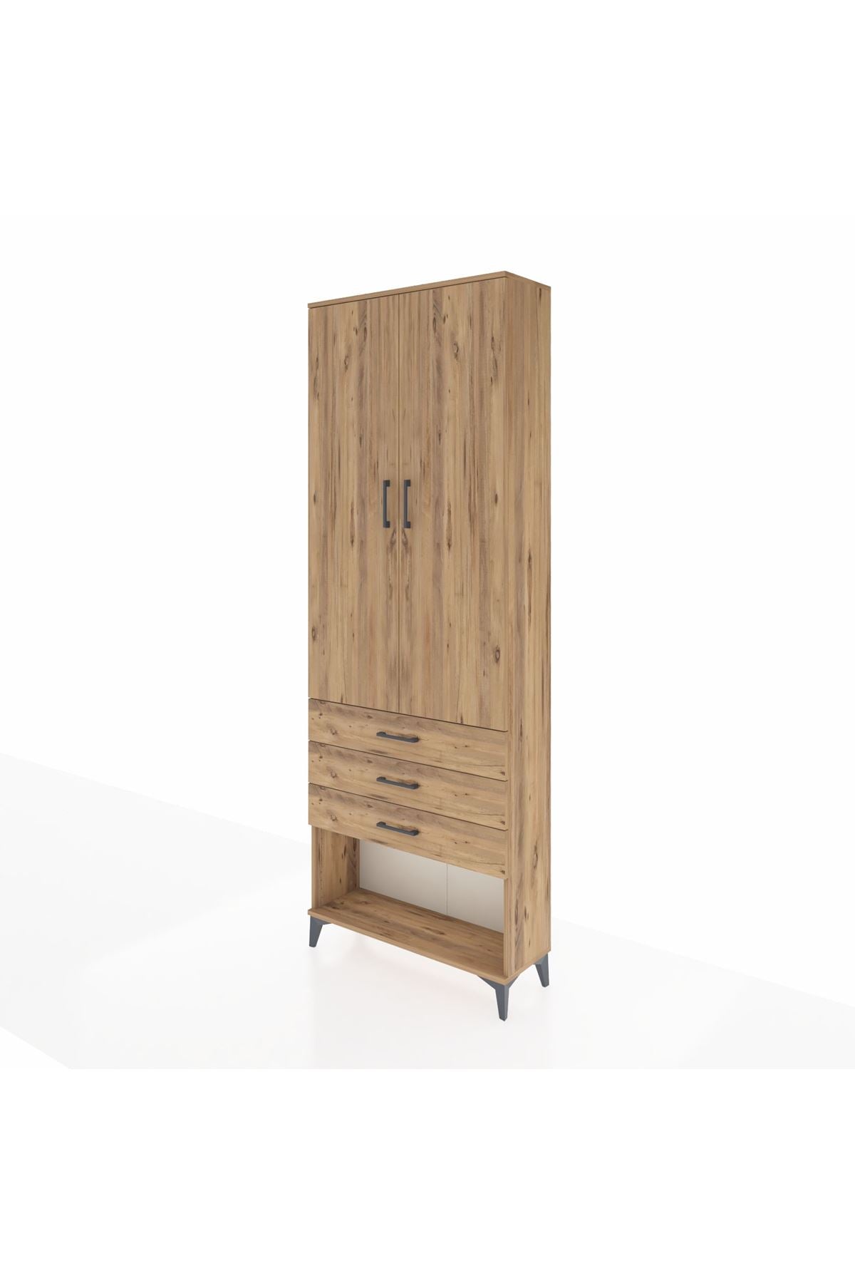 Arges Dolap 4 Raflı 3 Çekmeceli 2 Kapaklı 88x30x243 Çam-Çam