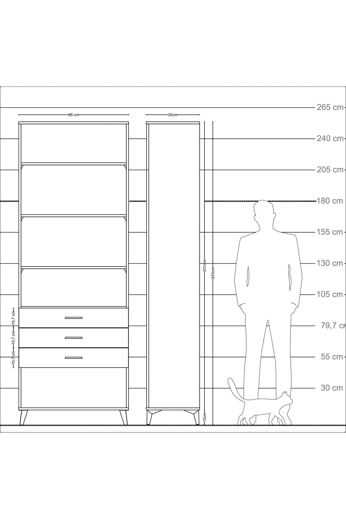 Arges Dolap 4 Raflı 3 Çekmeceli 88x30x243 Antrasit-Aytaşı