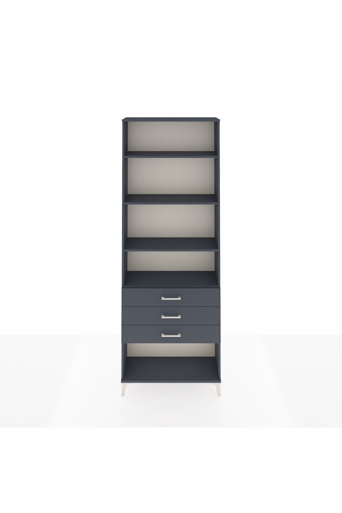 Arges Dolap 4 Raflı 3 Çekmeceli 88x30x243 Antrasit-Antrasit